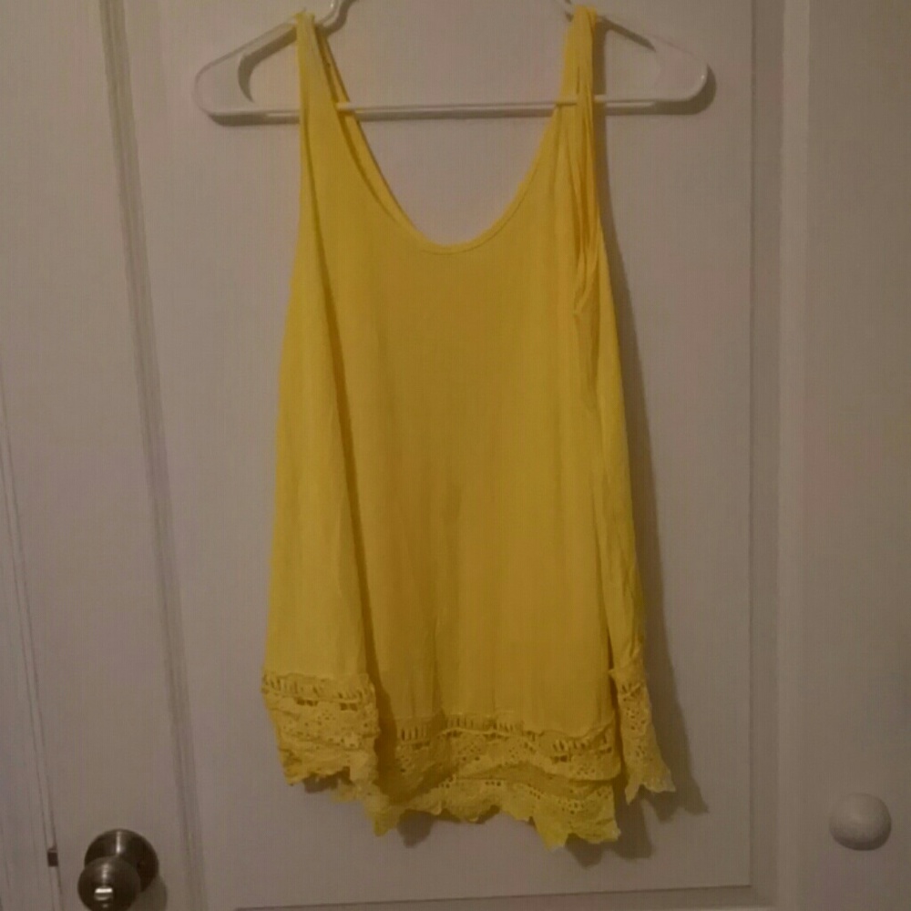Yellow tank top with yellow lace